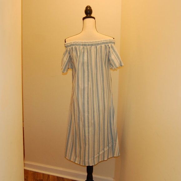 Women's Stripe Cotton Off The Shoulder Dress - Picture 7 of 10